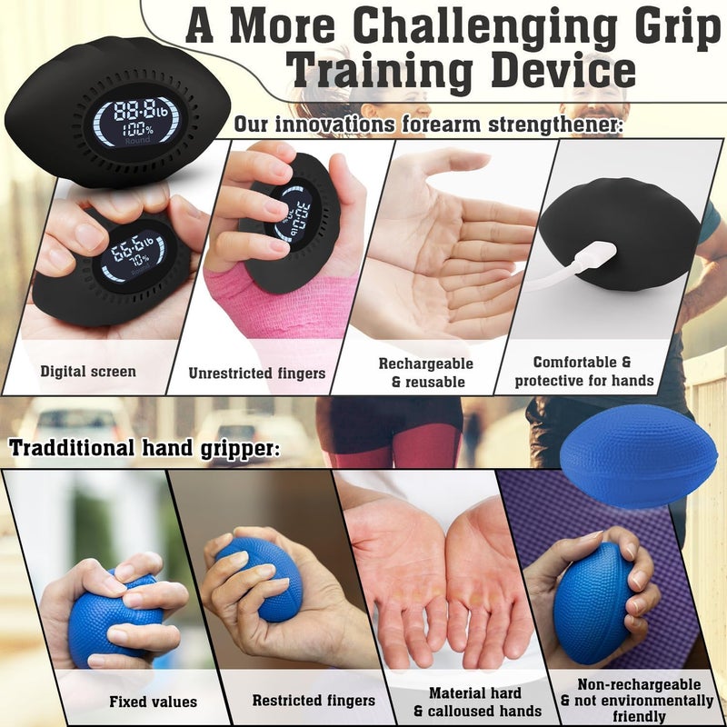 DIOTUSS Digital Stress Relief Grip Ball for Adults & Kids, Grip Strength Tester, Hand Strength Gripper up to 220lbs, Forearm Strengthener with Progress Bars & Cheer Sound, Fitness Gift - Image 4